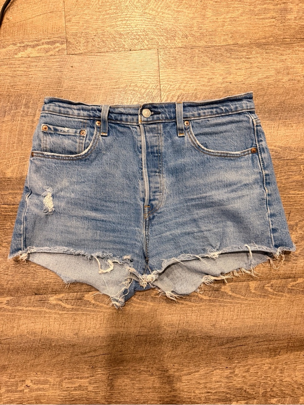 Levi’s 501 Distressed Denim Cutoff Shorts W29 Raw Hem Button Fly